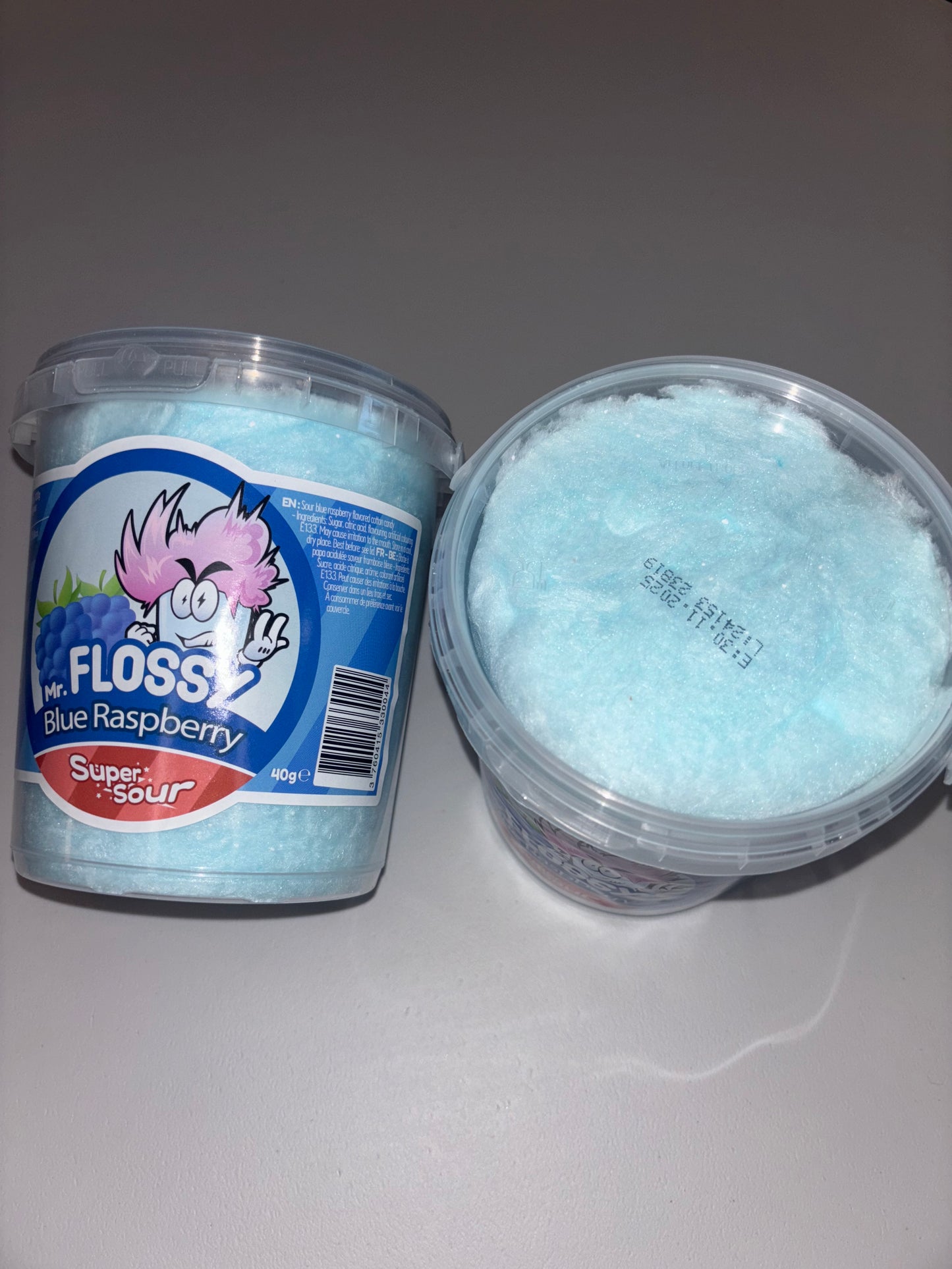 Barbe à papa acidulée saveur framboise bleue